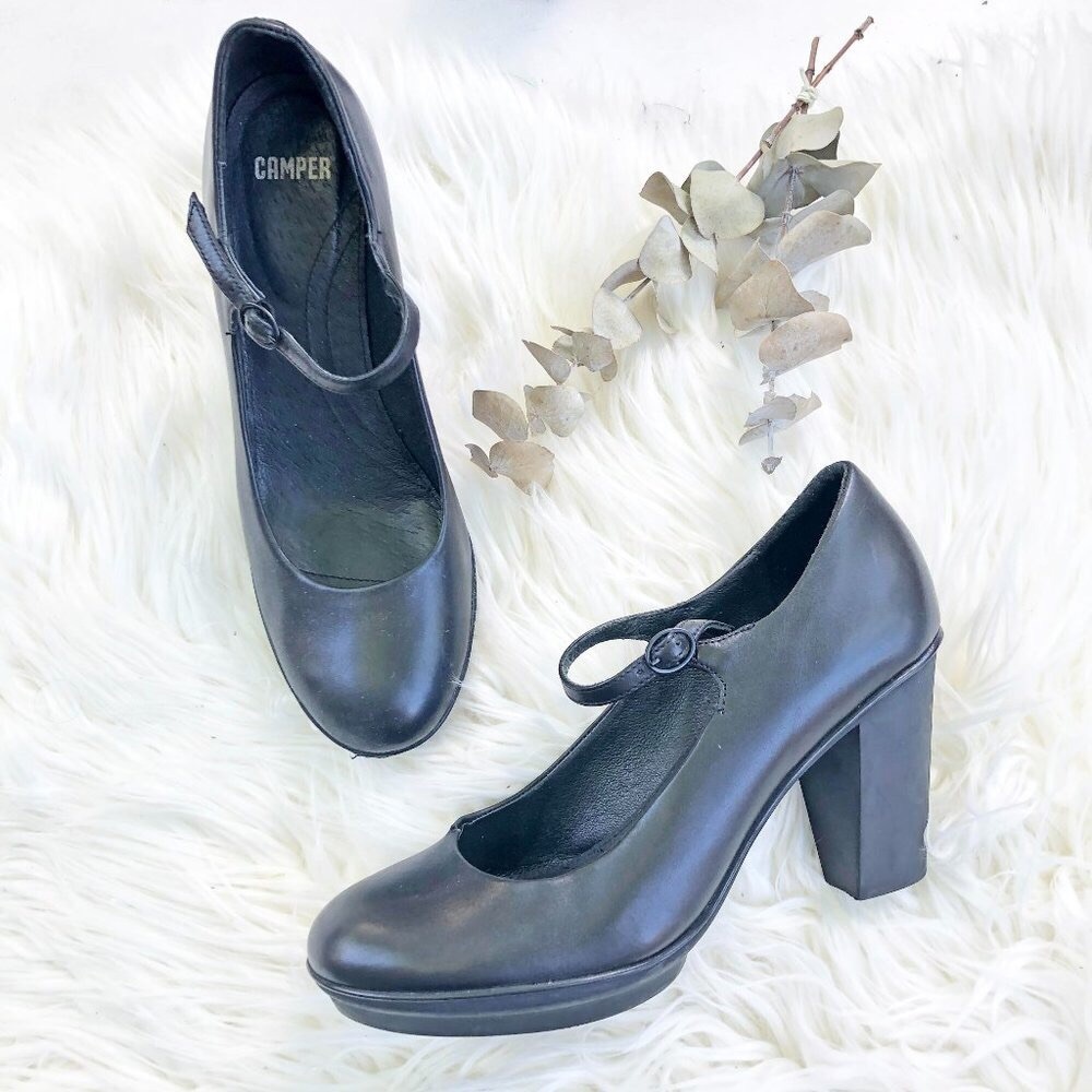 Camper Block Heel Mary Jane Doll Shoe Black 39